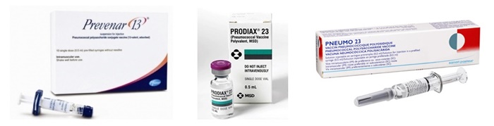 폐렴구균백신 중 13가 단백접합백신인 한국화이자제약의 ‘프리베나13’(왼쪽부터) vs 23가 다당질백신인 한국MSD의 ‘프로디악스23’, 한독의 ‘뉴모23’