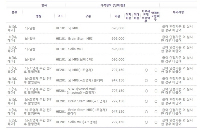 한 대학병원의 비급여 진료비 조회 화면. 대부분 전문용어여서 일반인이 제대로 확인하기가 쉽지 않다.