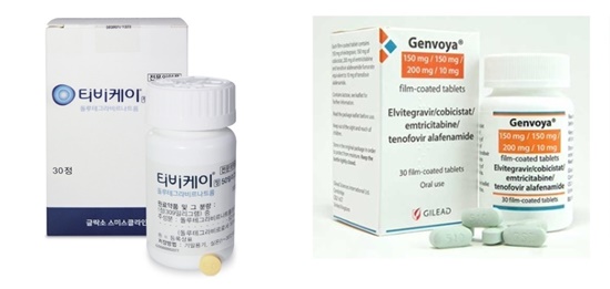 항인간면역결핍바이러스(anti-HIV)제인 글락소스미스클라인(GSK)의 ‘티비케이’(왼쪽)와 길리어드사이언스코리아의 ‘젠보야’