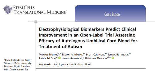줄기세포로 자폐증 어린이 25명을 호전시킨 임상사례를 담은 미국 듀크대 대학병원 연구팀의 논문 표지