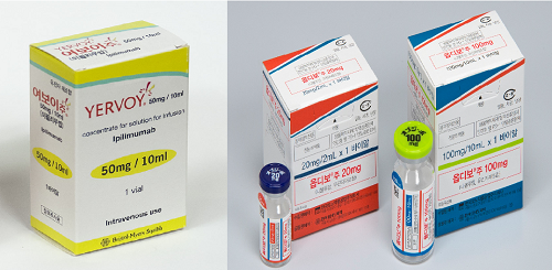 일본 오노약품공업의 ‘여보이주’(왼쪽), BMS의 ‘옵디보주’