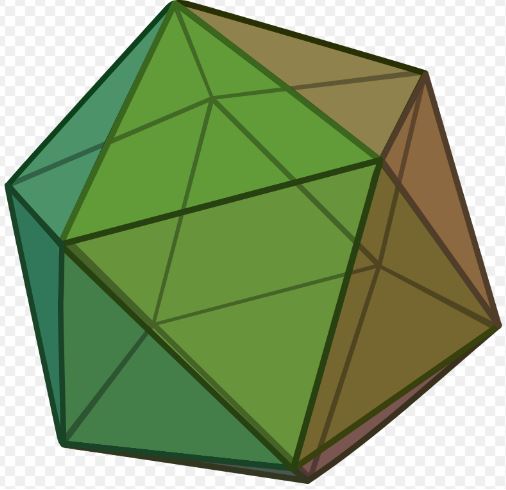 바이러스의 캡시드의 기본 기하학적 형태인 정이십면체(Icosahedron). 출처 위키피디아